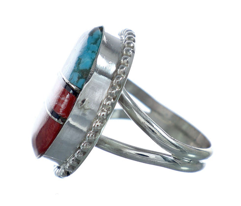 Native American Sterling Silver Multicolor Inlay Ring Size 7-1/4 NN20654